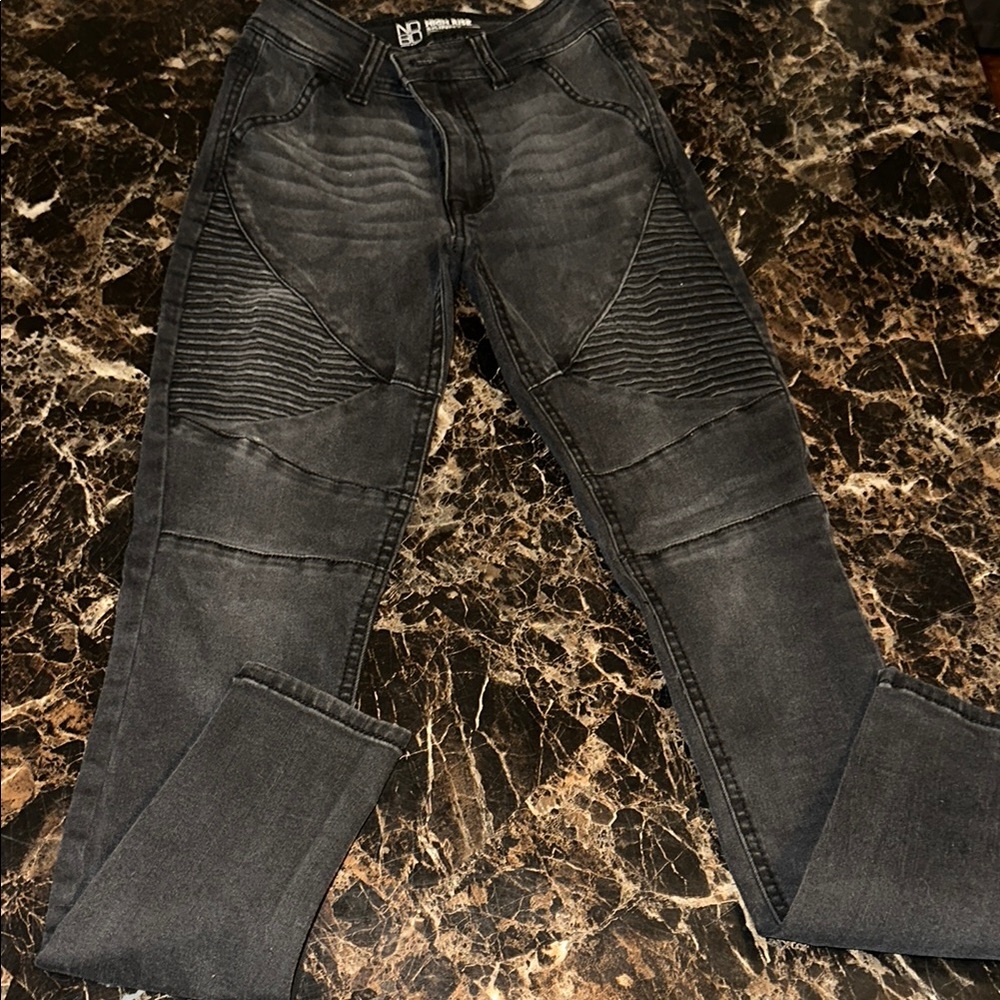 High Rise Skinny Black Biker Jeans, Size 1